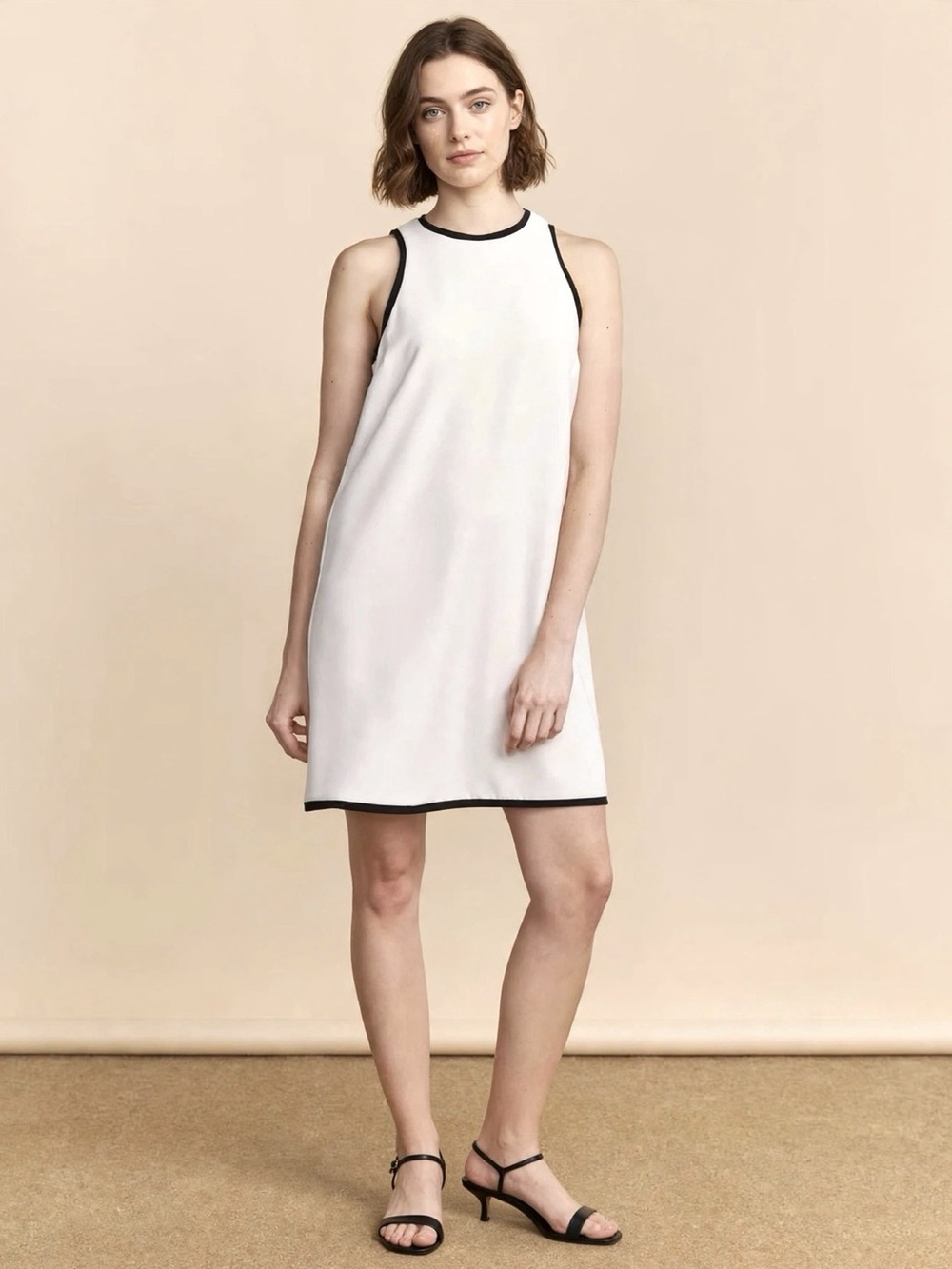 Tristan Minimalist Contrast-Trim Shift Dress Size Large Like New